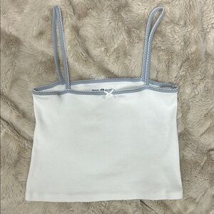 Women's White and Blue Trim Top